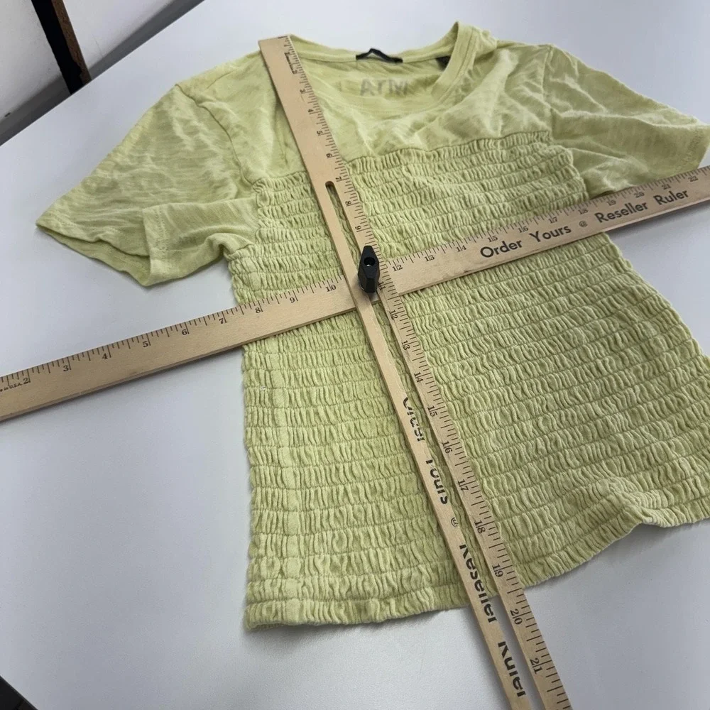 ATM Anthony Thomas Melillo Tee Women Large‎ Yellow Smocked Slub Cotton